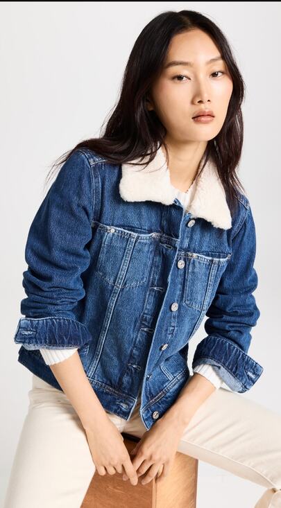 PAIGE Jackets & Blazers - PAIGE Rowan Faux Shearling Trim Denim Jacket JAMEE DISTRESSED Size X-Large